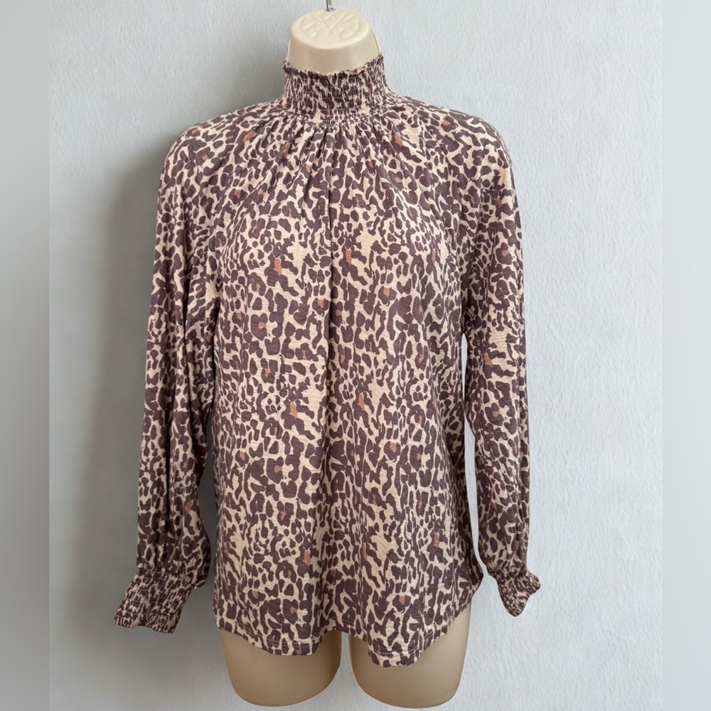 Nation LTD Leopard Print Smocked Mock Neck Blouse – Size Small - Picture 5 of 14